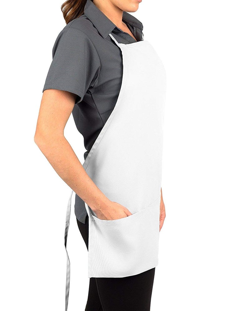 KNG White 3 Pocket Adjustable Bib Apron for Men and Women - Pack of 6 - Image 1